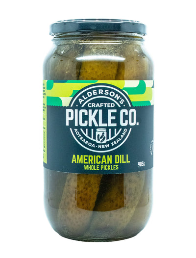 Jar of Alderson's Pickle Co. American Dill Whole Pickles on a white background
